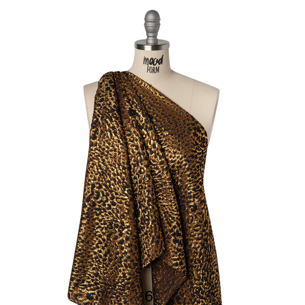 Metallic Polyester and Viscose Brocade - Brown, Black and Gold Animal Spots - Deadstock Metallic Polyester and Viscose Brocade - Brown, Black and Gold Animal Spots - Deadstock