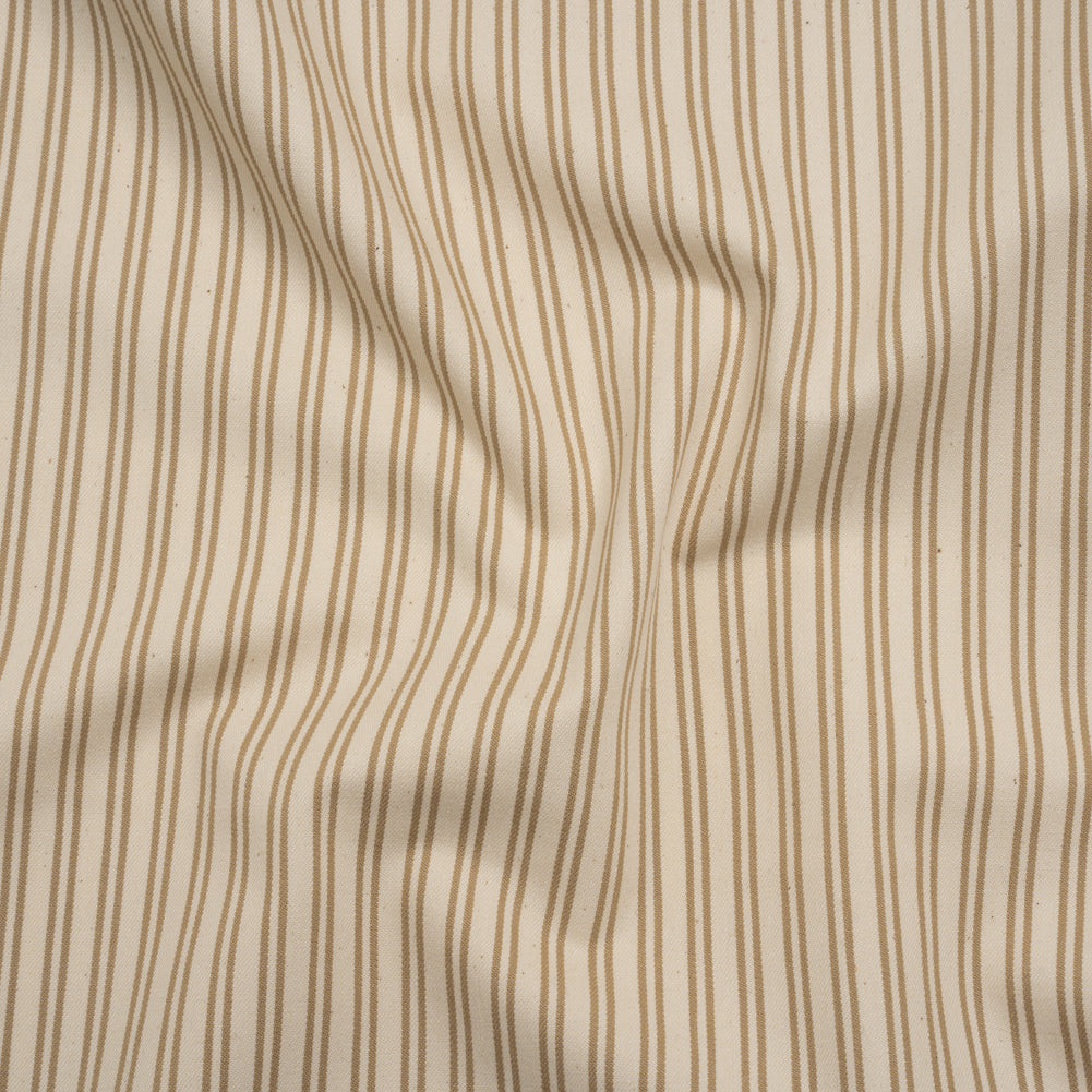 Cotton Twill - Natural Beige Speckles and Taupe Paired Stripes - Deadstock Cotton Twill - Natural Beige Speckles and Taupe Paired Stripes - Deadstock