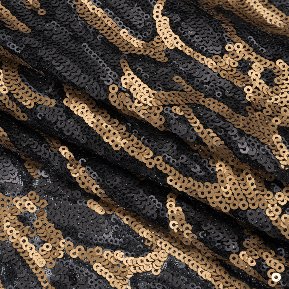 Sequins on Black Mesh - Gold and Black Abstract - Deadstock Sequins on Black Mesh - Gold and Black Abstract - Deadstock