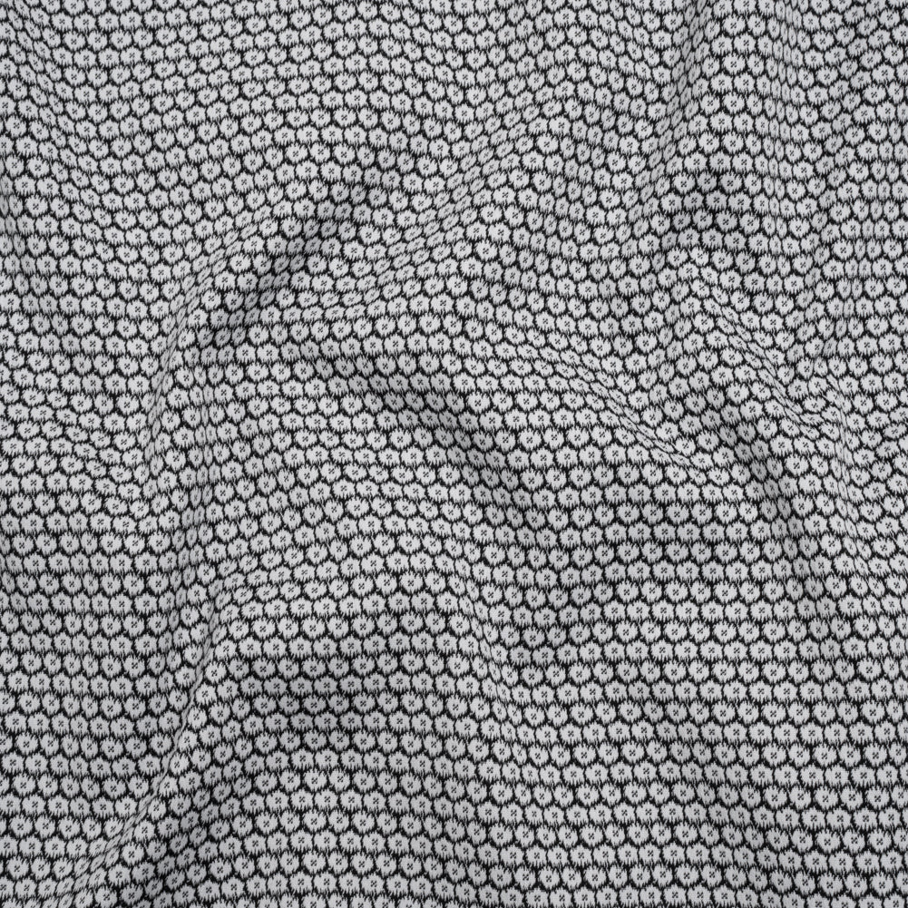 Stretch Cotton and Polyester Jacquard - Black and White Fluffy Flowers - Deadstock Stretch Cotton and Polyester Jacquard - Black and White Fluffy Flowers - Deadstock
