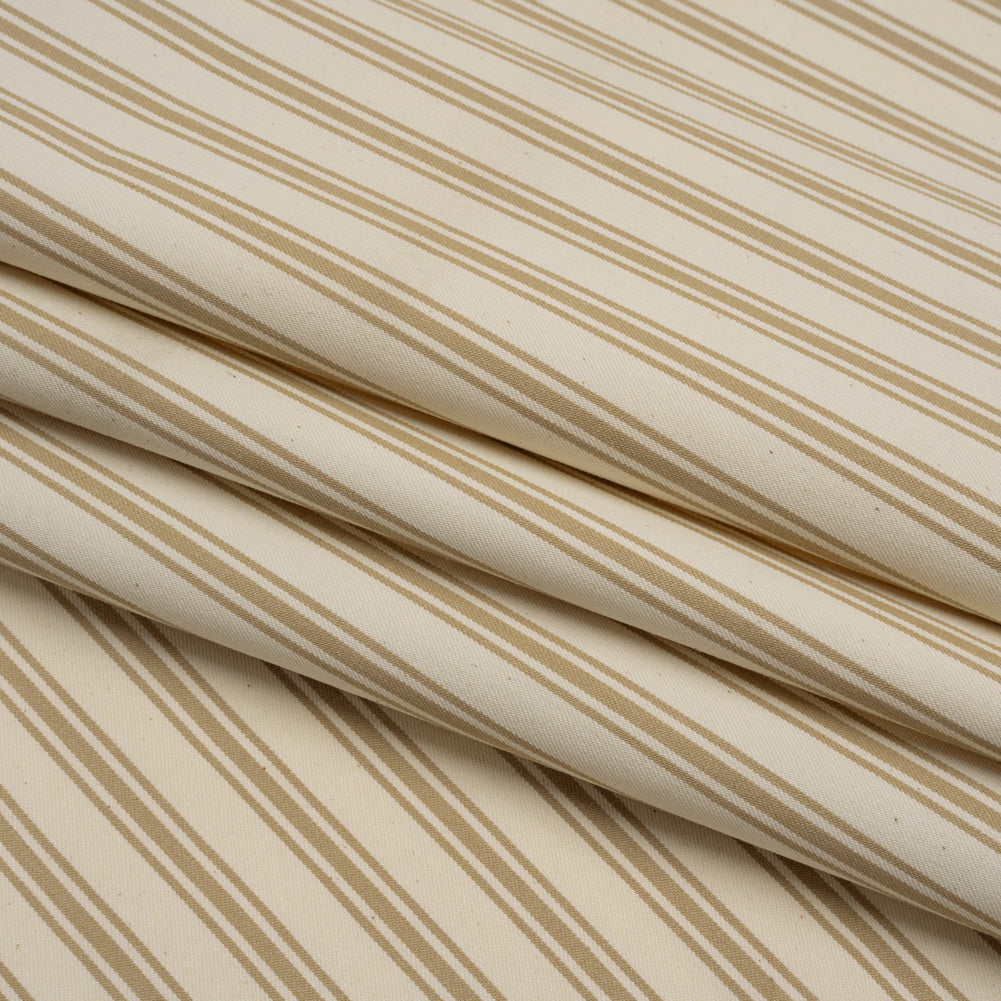 Cotton Twill - Beige and Ivory Ticking Stripes - Deadstock - Folded Cotton Twill - Beige and Ivory Ticking Stripes - Deadstock - Folded