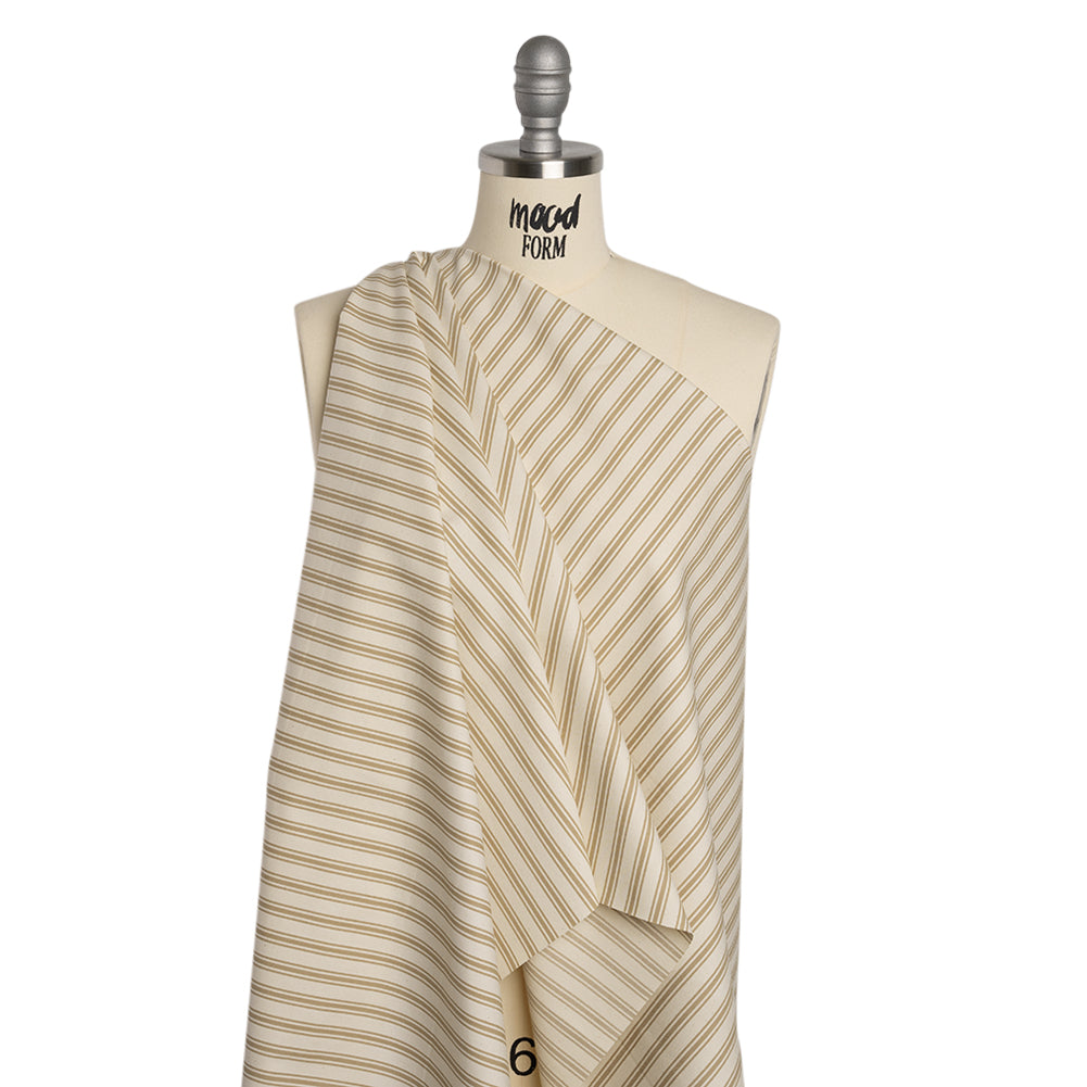 Cotton Twill - Beige and Ivory Ticking Stripes - Deadstock - Drape Cotton Twill - Beige and Ivory Ticking Stripes - Deadstock - Drape