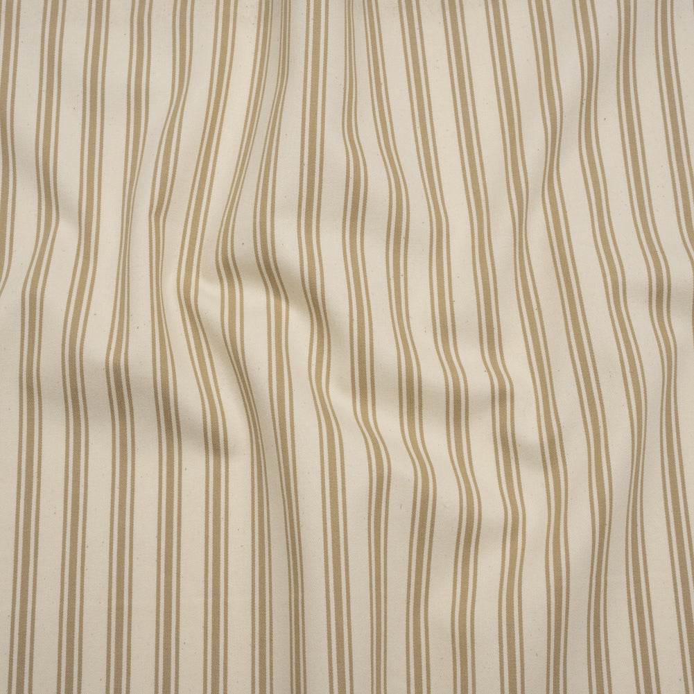 Cotton Twill - Beige and Ivory Ticking Stripes - Deadstock Cotton Twill - Beige and Ivory Ticking Stripes - Deadstock