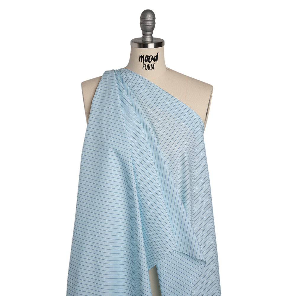 Cotton Dobby Shirting - Aqua Blue and Navy Stripes and Pluses - Deadstock - Drape Cotton Dobby Shirting - Aqua Blue and Navy Stripes and Pluses - Deadstock - Drape