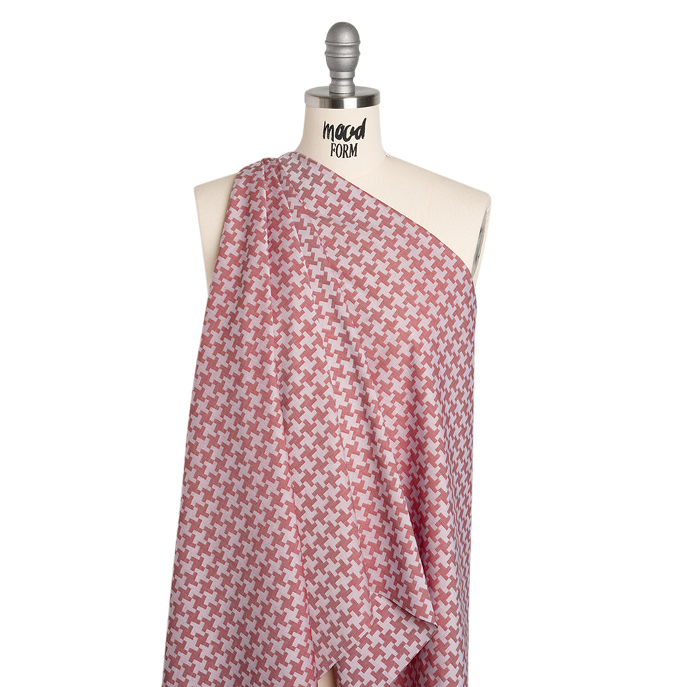 Cotton Twill Shirting - Red and White Geometric Houndstooth - Deadstock - Drape Cotton Twill Shirting - Red and White Geometric Houndstooth - Deadstock - Drape