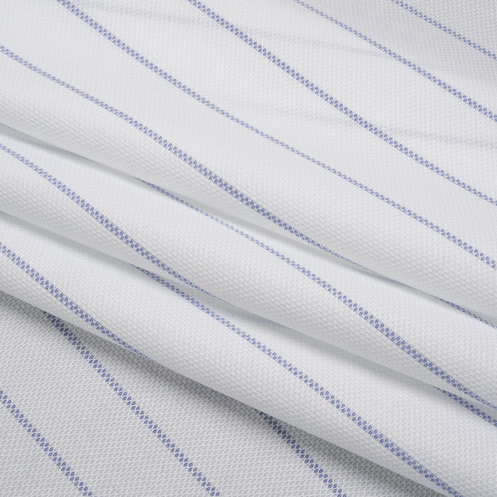 Cotton Birdseye Pique - White and Dark Blue Stripes - Deadstock Cotton Birdseye Pique - White and Dark Blue Stripes - Deadstock