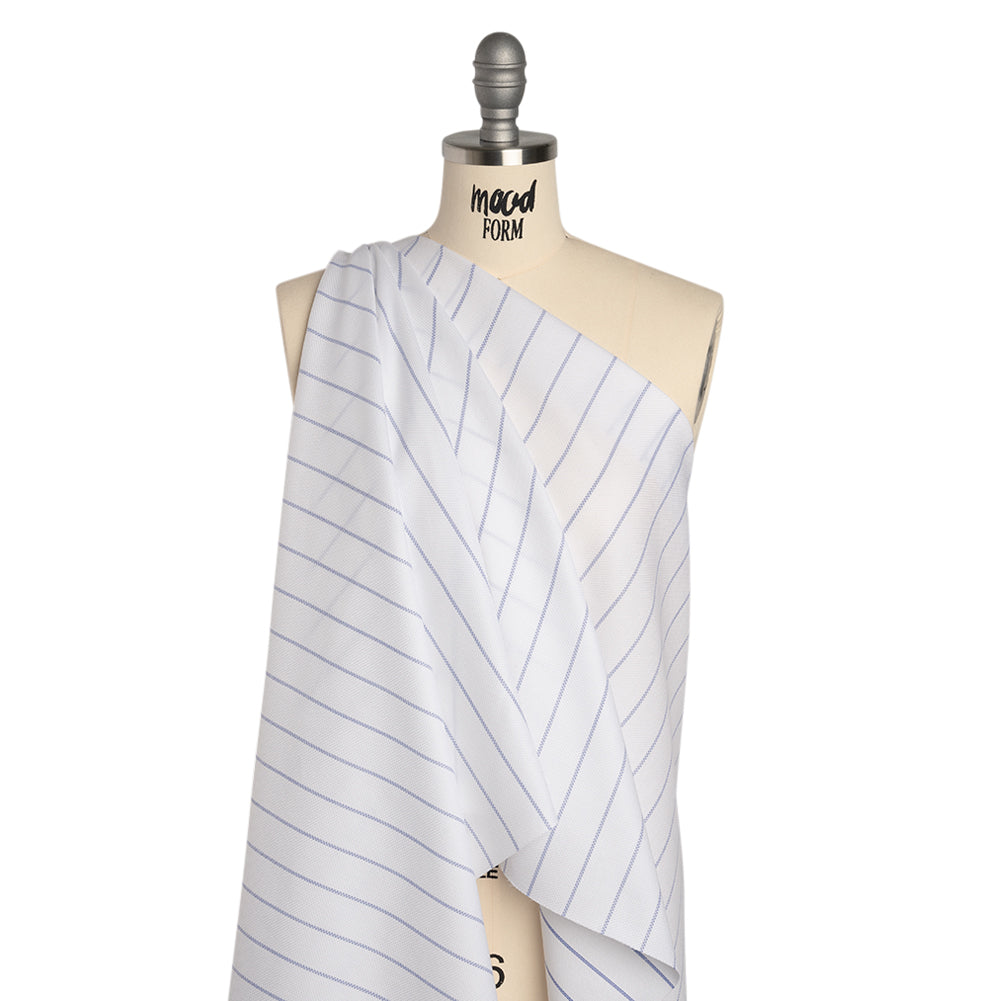 Cotton Birdseye Pique - White and Dark Blue Stripes - Deadstock Cotton Birdseye Pique - White and Dark Blue Stripes - Deadstock