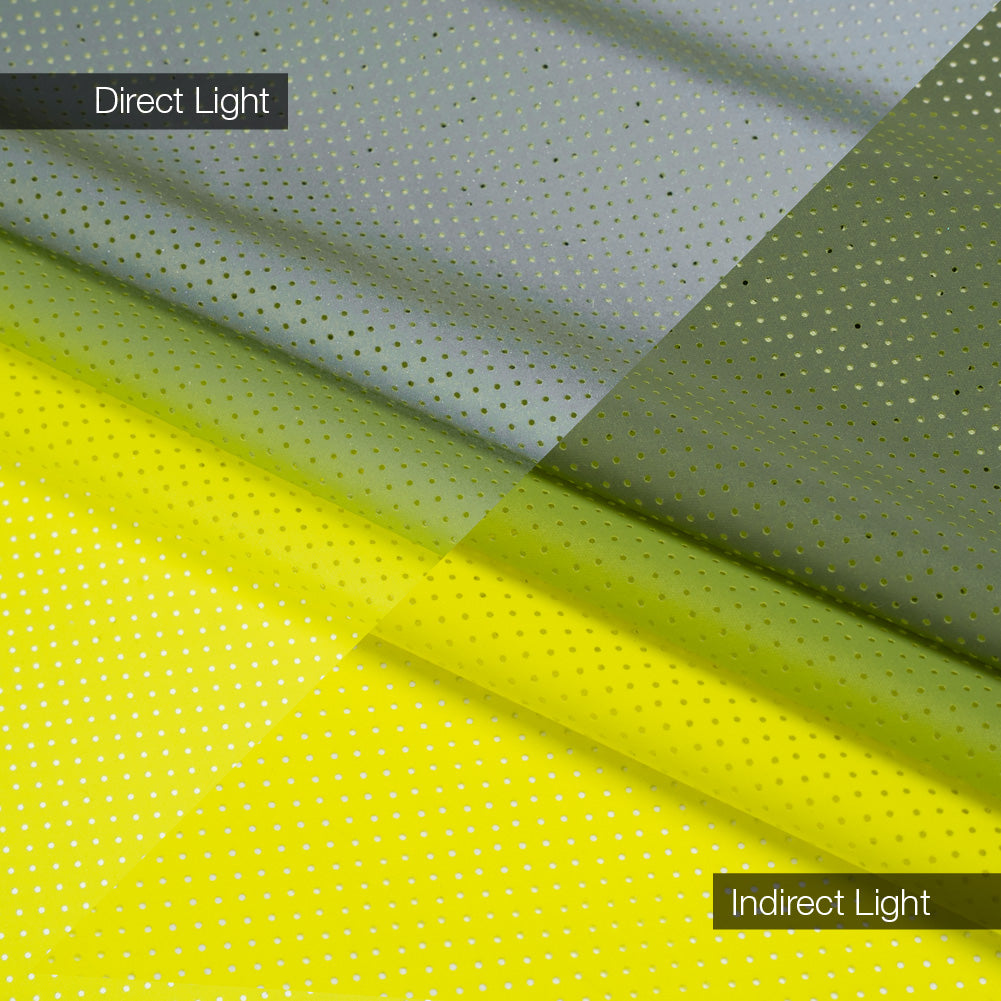 Perforated Reflective Fabric - Fluorescent Yellow and Silver Gray Ombre Perforated Reflective Fabric - Fluorescent Yellow and Silver Gray Ombre