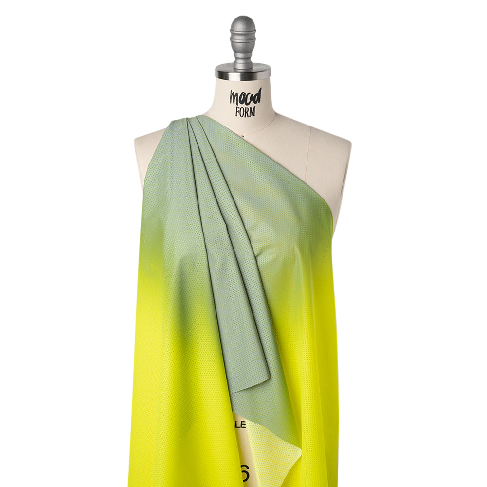 Perforated Reflective Fabric - Fluorescent Yellow and Silver Gray Ombre Perforated Reflective Fabric - Fluorescent Yellow and Silver Gray Ombre