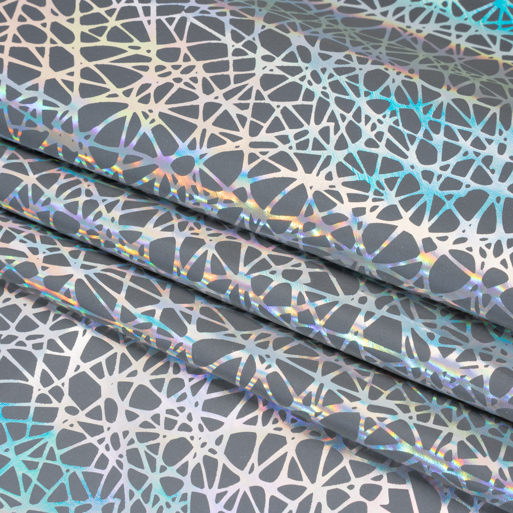 Foiled Reflective Fabric - Silver Gray with Rainbow Web Foiled Reflective Fabric - Silver Gray with Rainbow Web