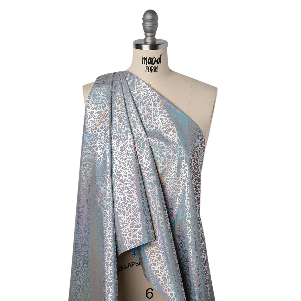 Foiled Reflective Fabric - Silver Gray with Rainbow Web Foiled Reflective Fabric - Silver Gray with Rainbow Web