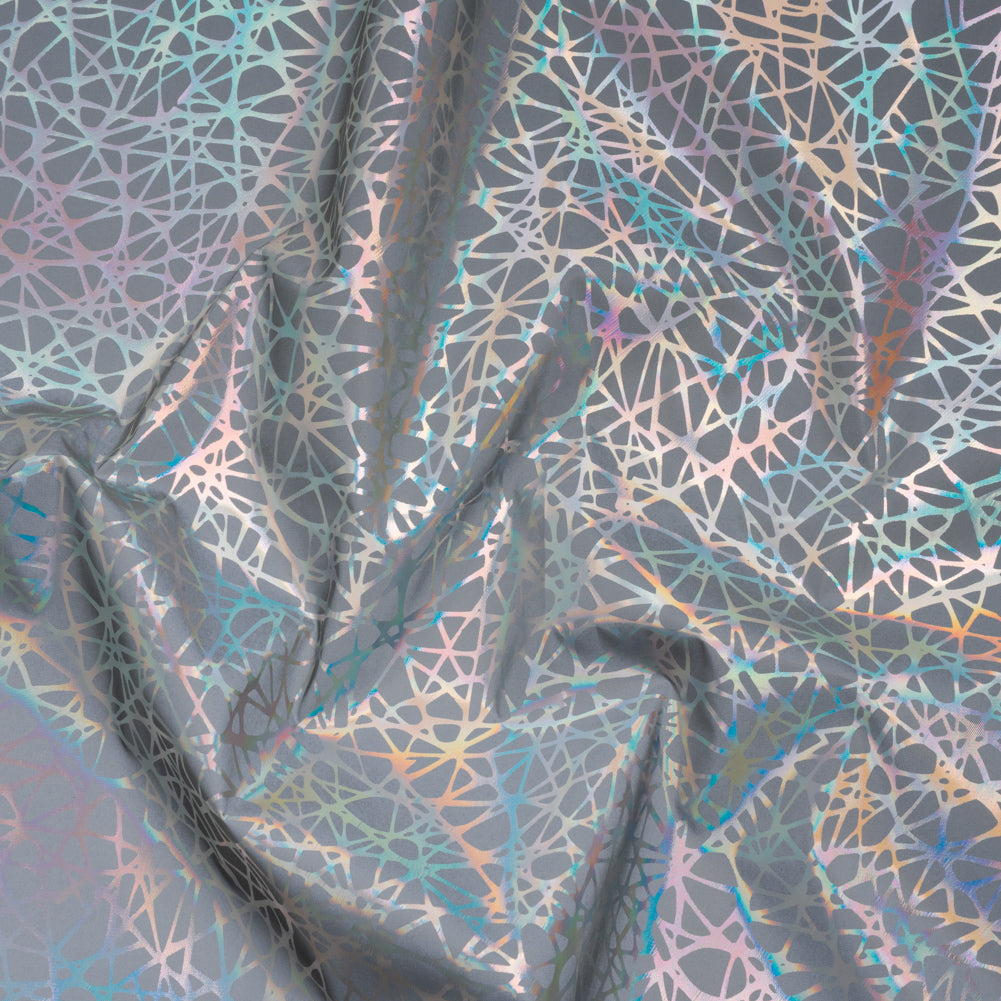 Foiled Reflective Fabric - Silver Gray with Rainbow Web Foiled Reflective Fabric - Silver Gray with Rainbow Web