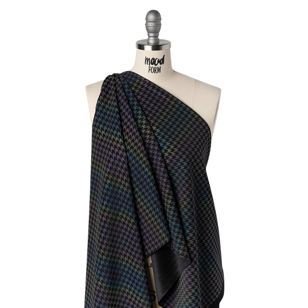 Reflective Print Spandex Knit with 4-Way Stretch - Rainbow and Black Houndstooth Reflective Print Spandex Knit with 4-Way Stretch - Rainbow and Black Houndstooth