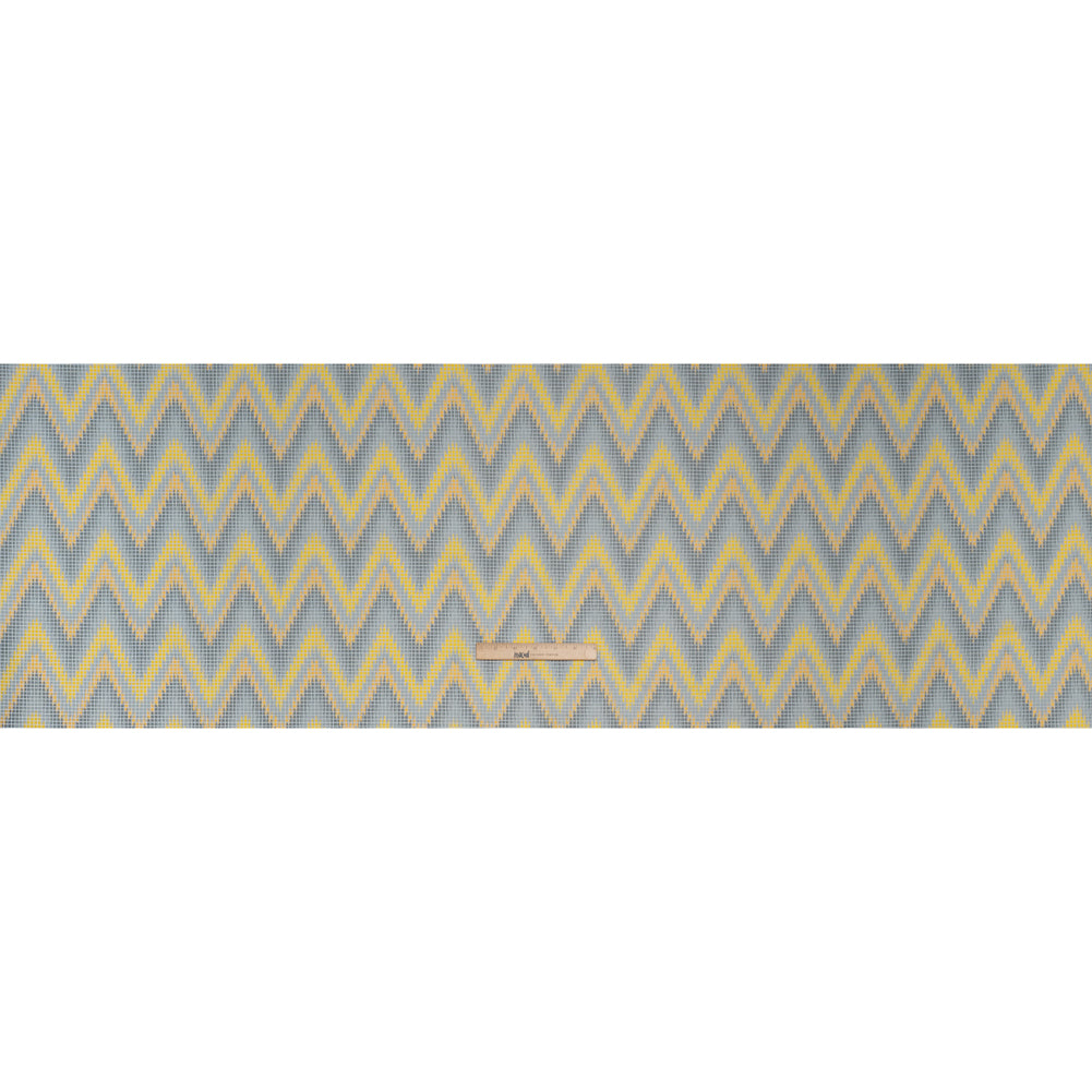 Reflective Print Fabric - Yellow and Gray Ikat Zig Zag with Silver Gray Grid Full Reflective Print Fabric - Yellow and Gray Ikat Zig Zag with Silver Gray Grid Full