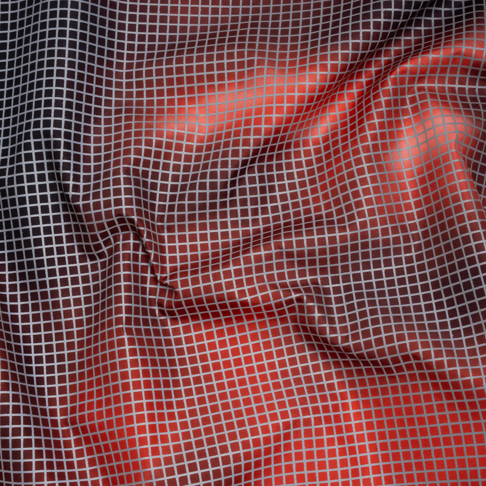 Reflective Print Fabric - Red and Black Abstract with Silver Gray Grid Reflective Print Fabric - Red and Black Abstract with Silver Gray Grid