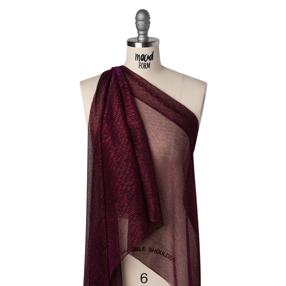 Metallic Plisse Mesh - Plum and Black - Designer Deadstock Folded Metallic Plisse Mesh - Plum and Black - Designer Deadstock Folded