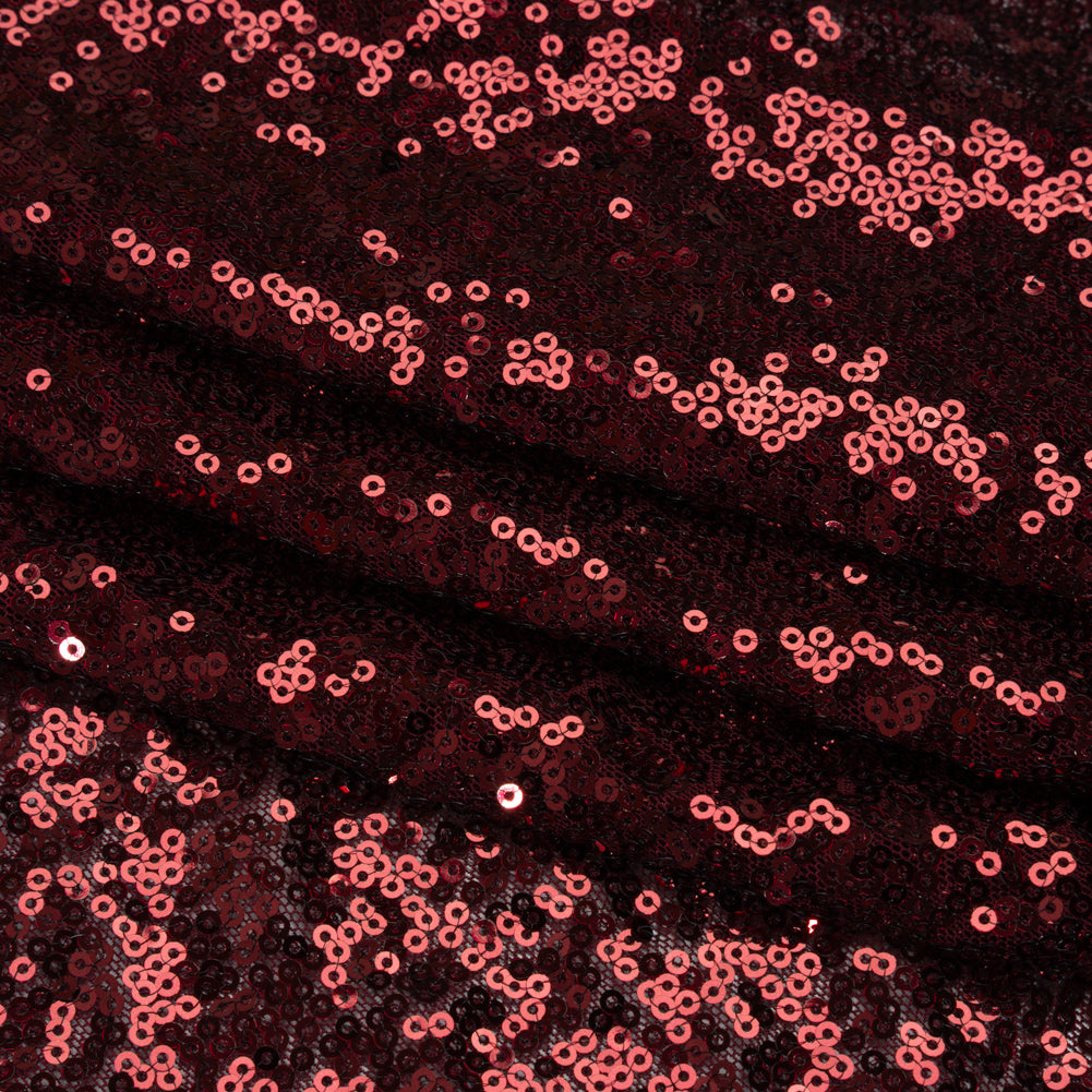 Stretch Polyester Mesh with Allover Baby Sequins - Burgundy - Designer Deadstock Stretch Polyester Mesh with Allover Baby Sequins - Burgundy - Designer Deadstock