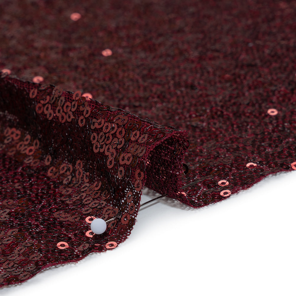 Stretch Polyester Mesh with Allover Baby Sequins - Burgundy - Designer Deadstock Stretch Polyester Mesh with Allover Baby Sequins - Burgundy - Designer Deadstock