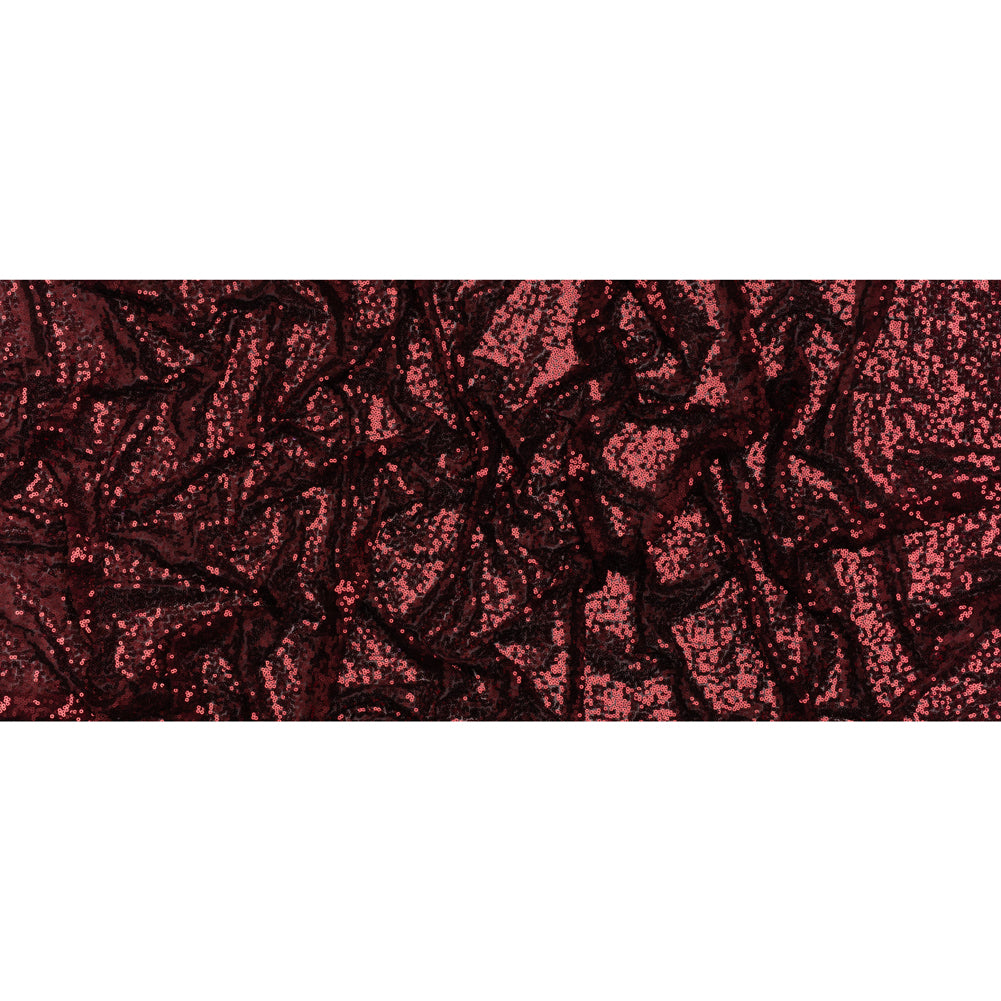 Stretch Polyester Mesh with Allover Baby Sequins - Burgundy - Designer Deadstock Stretch Polyester Mesh with Allover Baby Sequins - Burgundy - Designer Deadstock