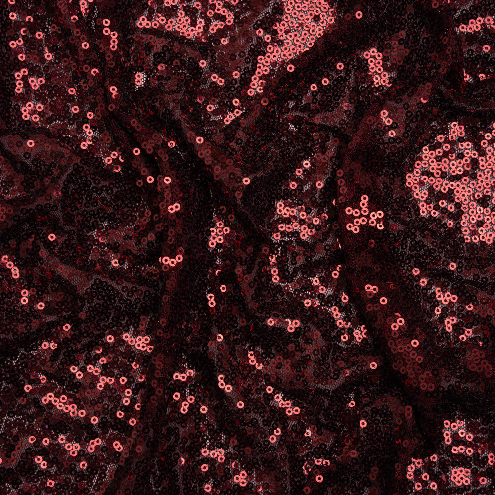 Stretch Polyester Mesh with Allover Baby Sequins - Burgundy - Designer Deadstock Stretch Polyester Mesh with Allover Baby Sequins - Burgundy - Designer Deadstock