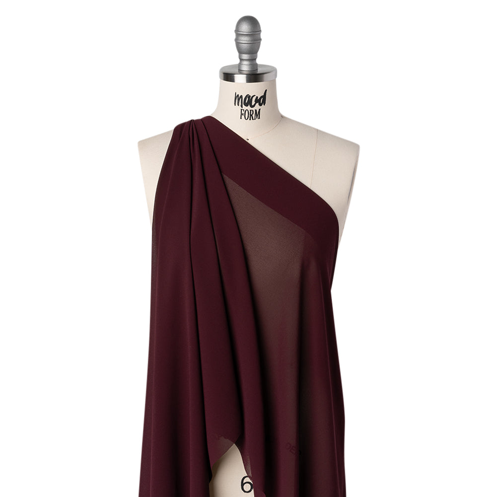 Polyester Chiffon - Burgundy - Designer Deadstock Drape Polyester Chiffon - Burgundy - Designer Deadstock Drape