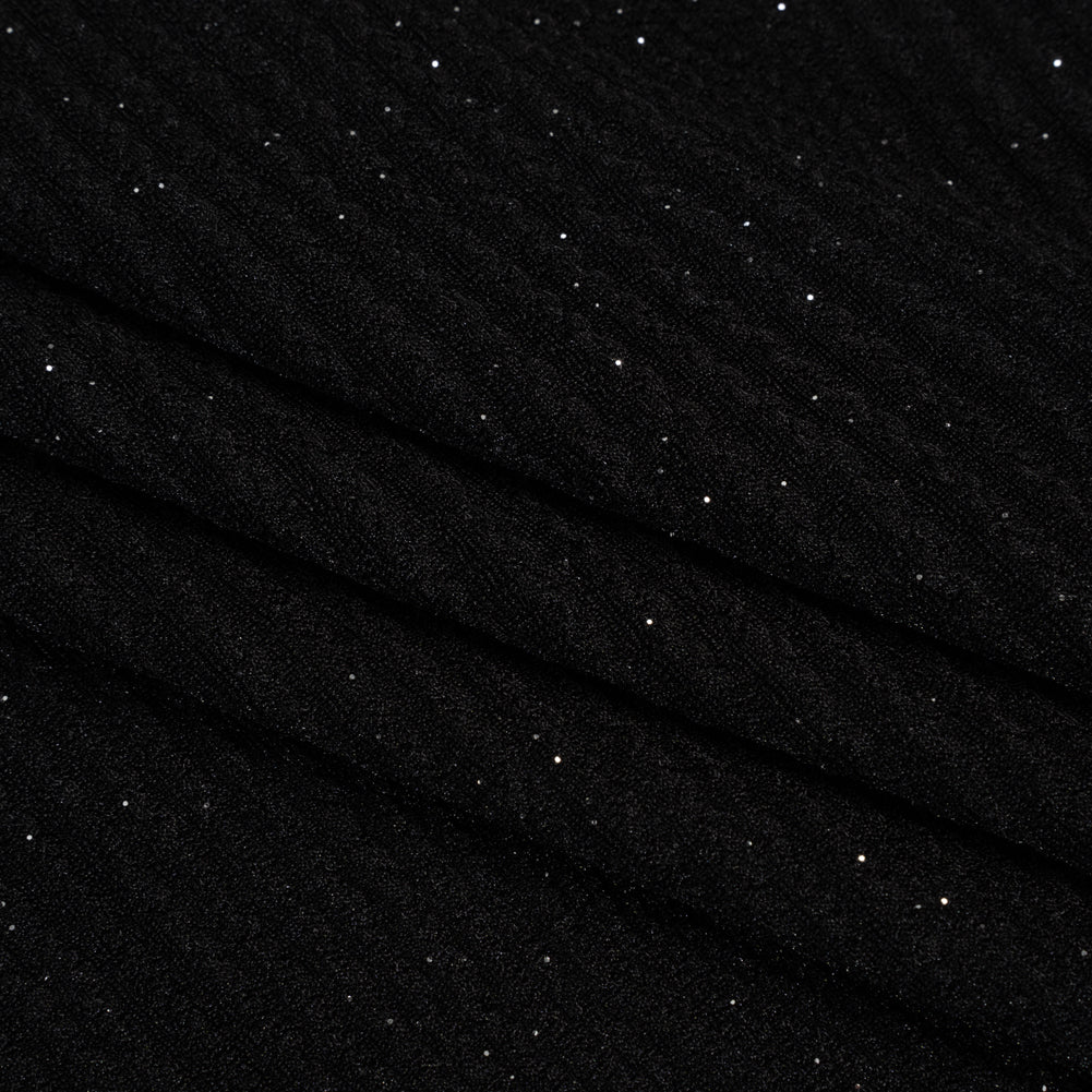 Stretch Crepe Knit with Silver Glitter - Black Geometric Lines - Designer Deadstock Stretch Crepe Knit with Silver Glitter - Black Geometric Lines - Designer Deadstock