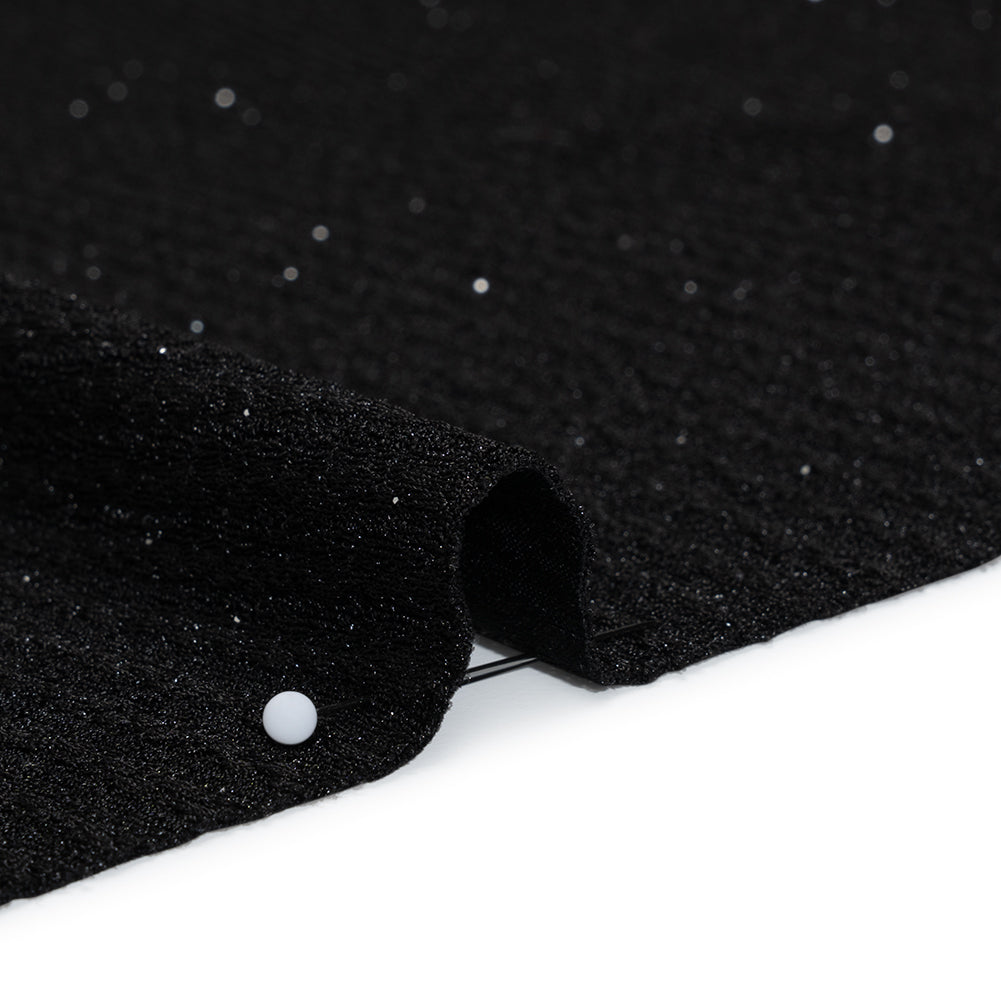 Stretch Crepe Knit with Silver Glitter - Black Geometric Lines - Designer Deadstock Stretch Crepe Knit with Silver Glitter - Black Geometric Lines - Designer Deadstock