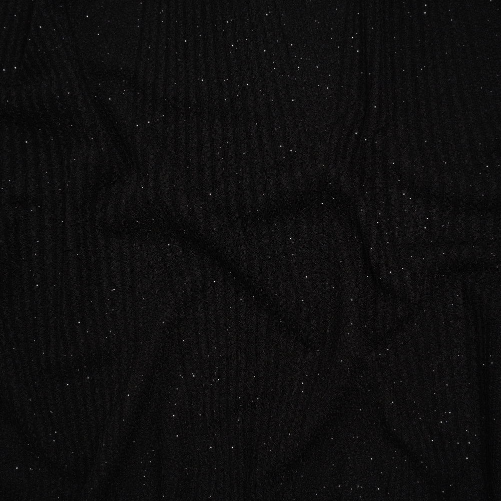 Stretch Crepe Knit with Silver Glitter - Black Geometric Lines - Designer Deadstock Stretch Crepe Knit with Silver Glitter - Black Geometric Lines - Designer Deadstock