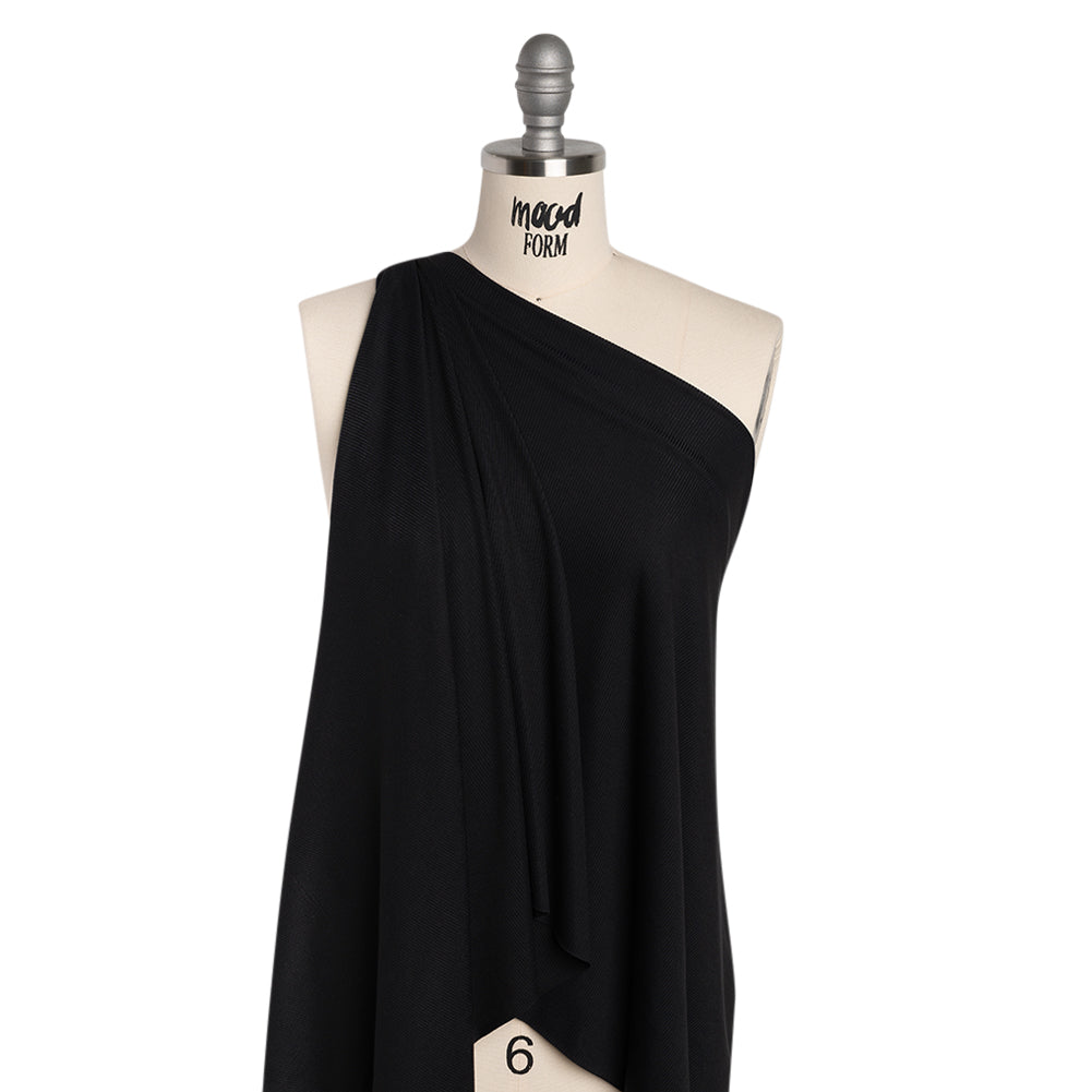 Stretch Rayon 2x2 Rib Knit - Black - Designer Deadstock Stretch Rayon 2x2 Rib Knit - Black - Designer Deadstock