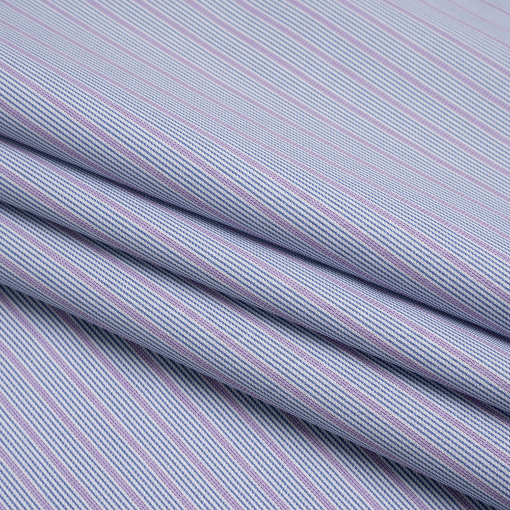 Cotton Twill Shirting - Lilac Purple, Grayish Blue and White Stripes - Deadstock - Folded Cotton Twill Shirting - Lilac Purple, Grayish Blue and White Stripes - Deadstock - Folded