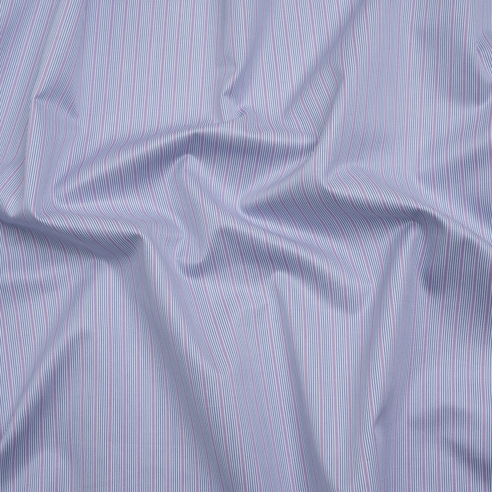Cotton Twill Shirting - Lilac Purple, Grayish Blue and White Stripes - Deadstock Cotton Twill Shirting - Lilac Purple, Grayish Blue and White Stripes - Deadstock