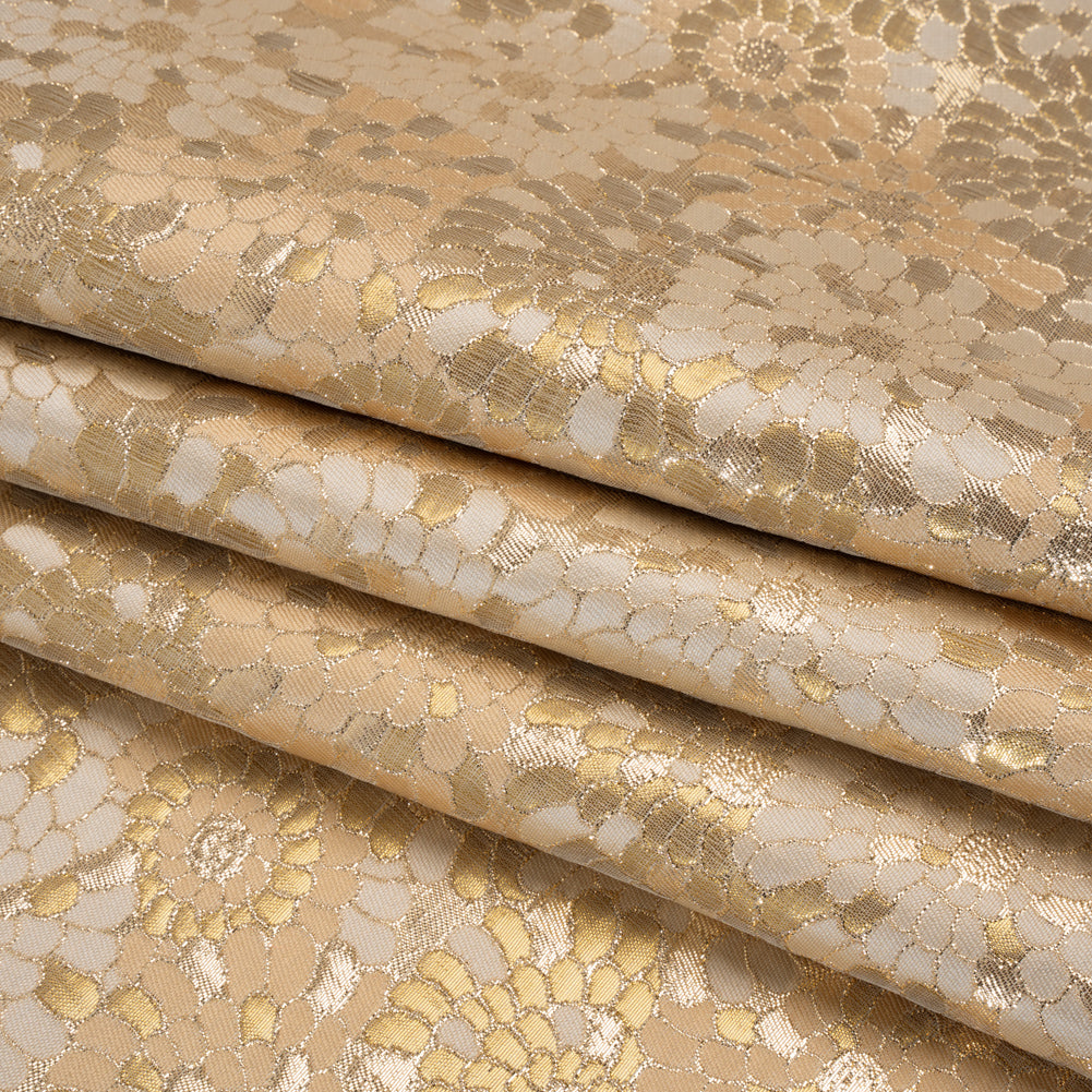 Metallic Polyester Brocade - Gold and Beige Puff Flowers - Deadstock Metallic Polyester Brocade - Gold and Beige Puff Flowers - Deadstock