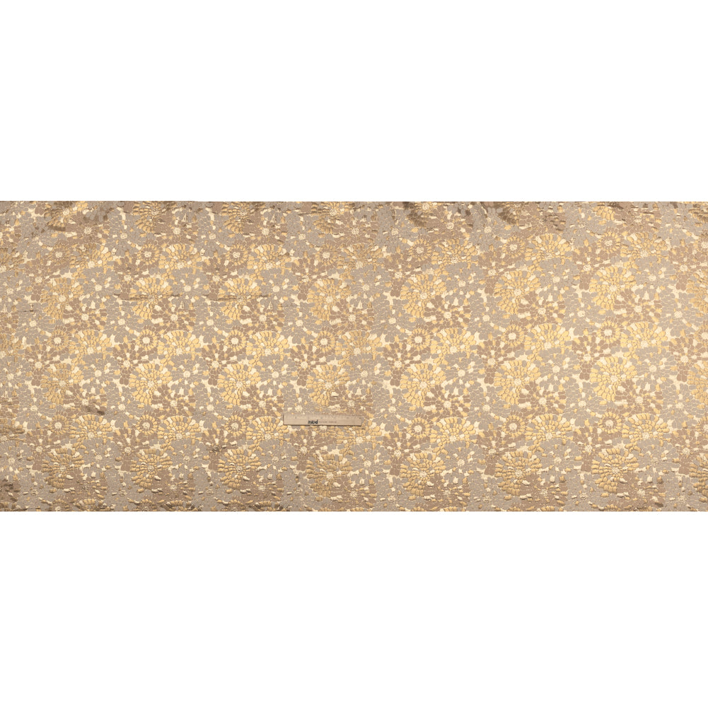 Metallic Polyester Brocade - Gold and Beige Puff Flowers - Deadstock Metallic Polyester Brocade - Gold and Beige Puff Flowers - Deadstock