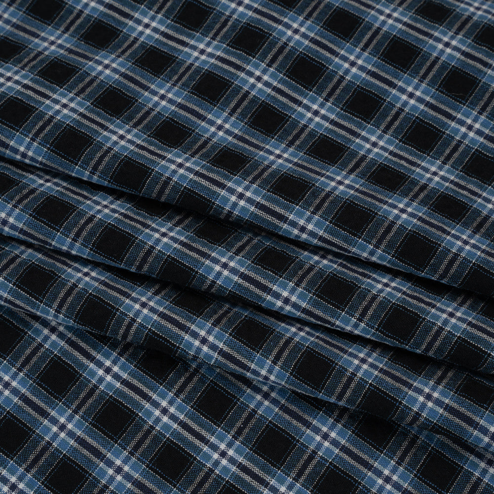 Cotton and Polyester Shirting Made in Italy - Black, Navy and White Plaid - Deadstock - Folded Cotton and Polyester Shirting Made in Italy - Black, Navy and White Plaid - Deadstock - Folded