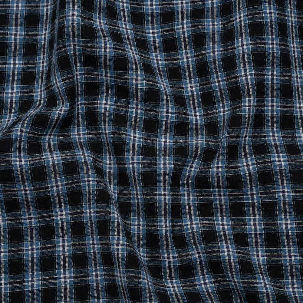 Cotton and Polyester Shirting Made in Italy - Black, Navy and White Plaid - Deadstock Cotton and Polyester Shirting Made in Italy - Black, Navy and White Plaid - Deadstock