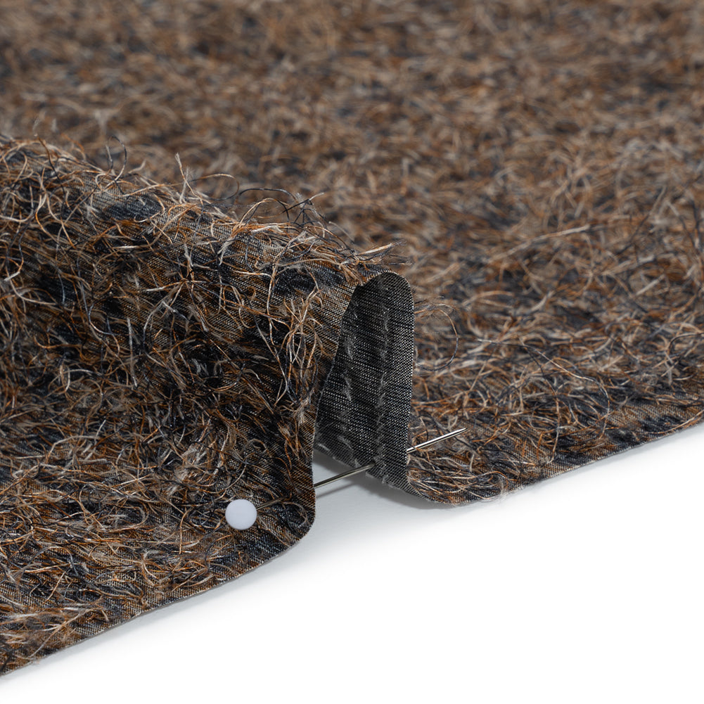 Polyester and Cotton Woven with Eyelash Fringe - Black and Brown Leopard Spots - Deadstock Polyester and Cotton Woven with Eyelash Fringe - Black and Brown Leopard Spots - Deadstock