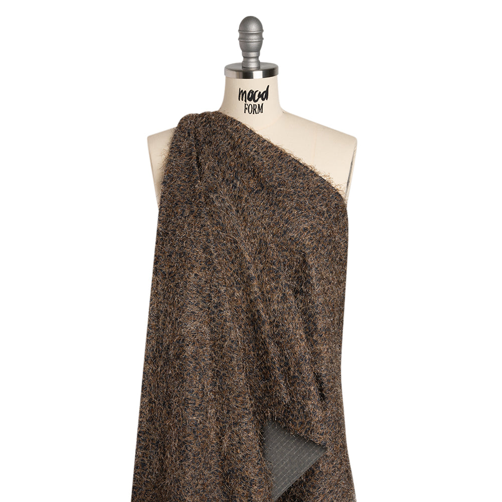 Polyester and Cotton Woven with Eyelash Fringe - Black and Brown Leopard Spots - Deadstock Polyester and Cotton Woven with Eyelash Fringe - Black and Brown Leopard Spots - Deadstock