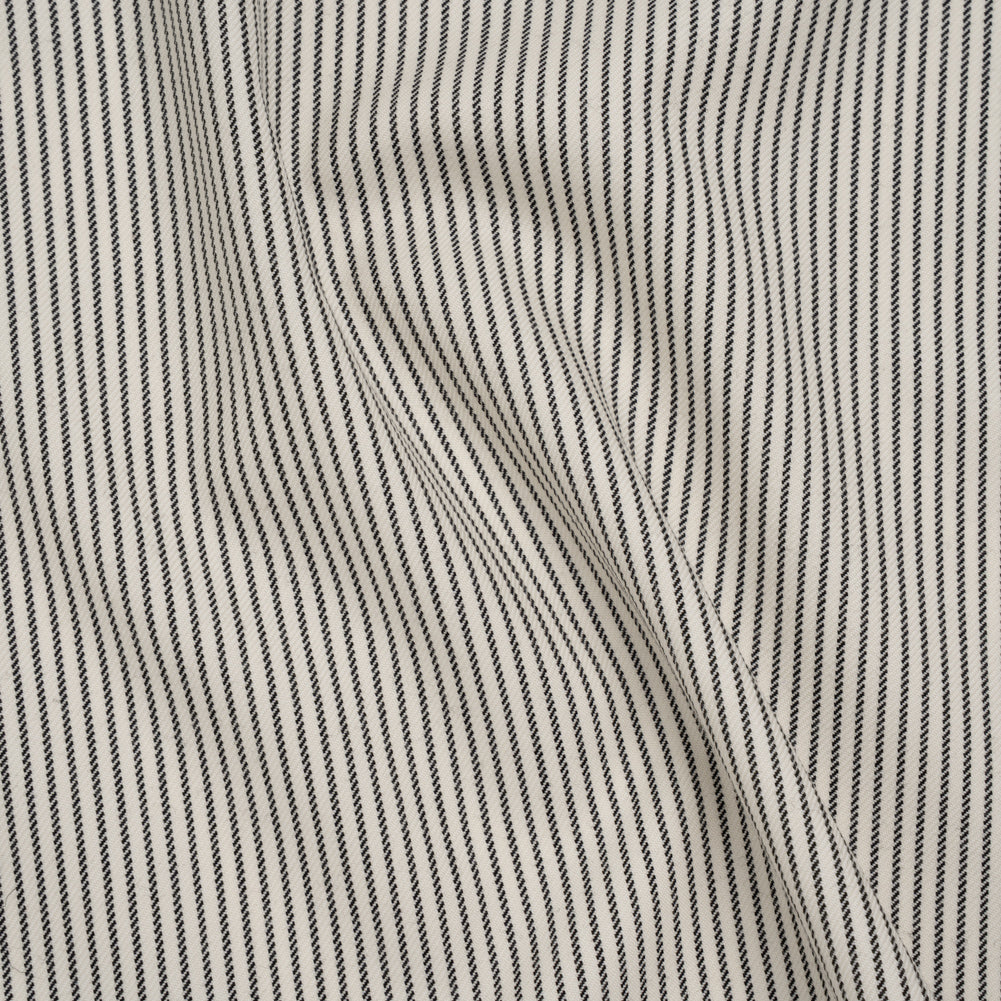 Wool Twill Suiting by Alexander McQueen - Cream and Black Chalk Stripes - Designer Deadstock Wool Twill Suiting by Alexander McQueen - Cream and Black Chalk Stripes - Designer Deadstock