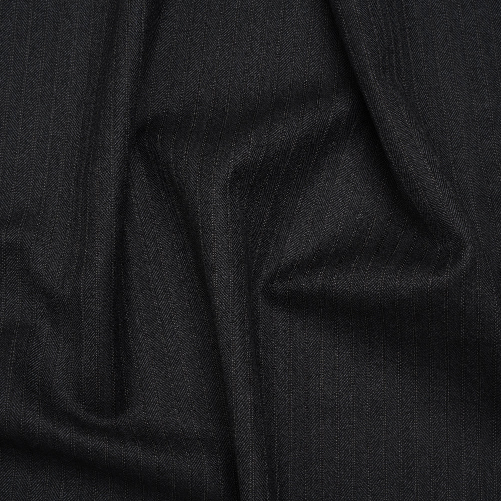 Herringbone Twill Wool Suiting by Alexander McQueen - Charcoal and White Stripes - Designer Deadstock Herringbone Twill Wool Suiting by Alexander McQueen - Charcoal and White Stripes - Designer Deadstock