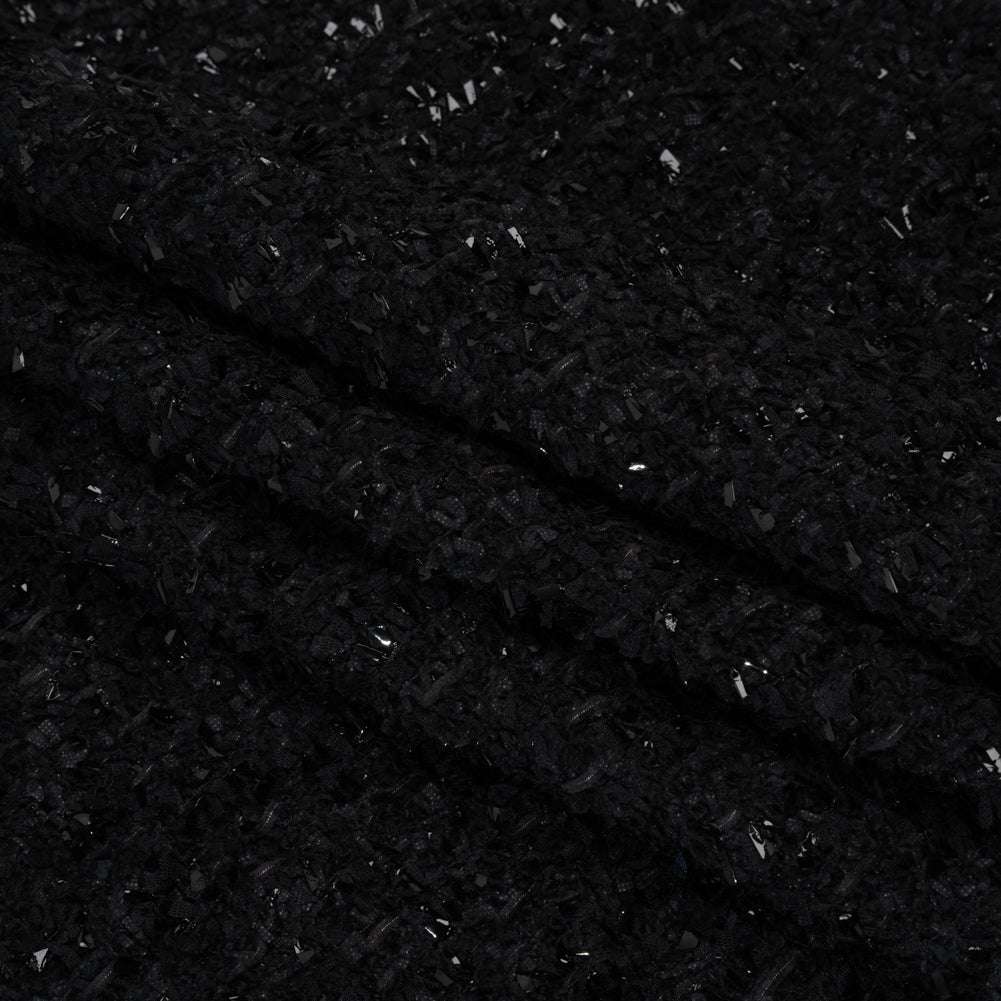 Wool Blend Tweed Boucle by Balenciaga - Black with Metallic Yarns - Designer Deadstock Wool Blend Tweed Boucle by Balenciaga - Black with Metallic Yarns - Designer Deadstock