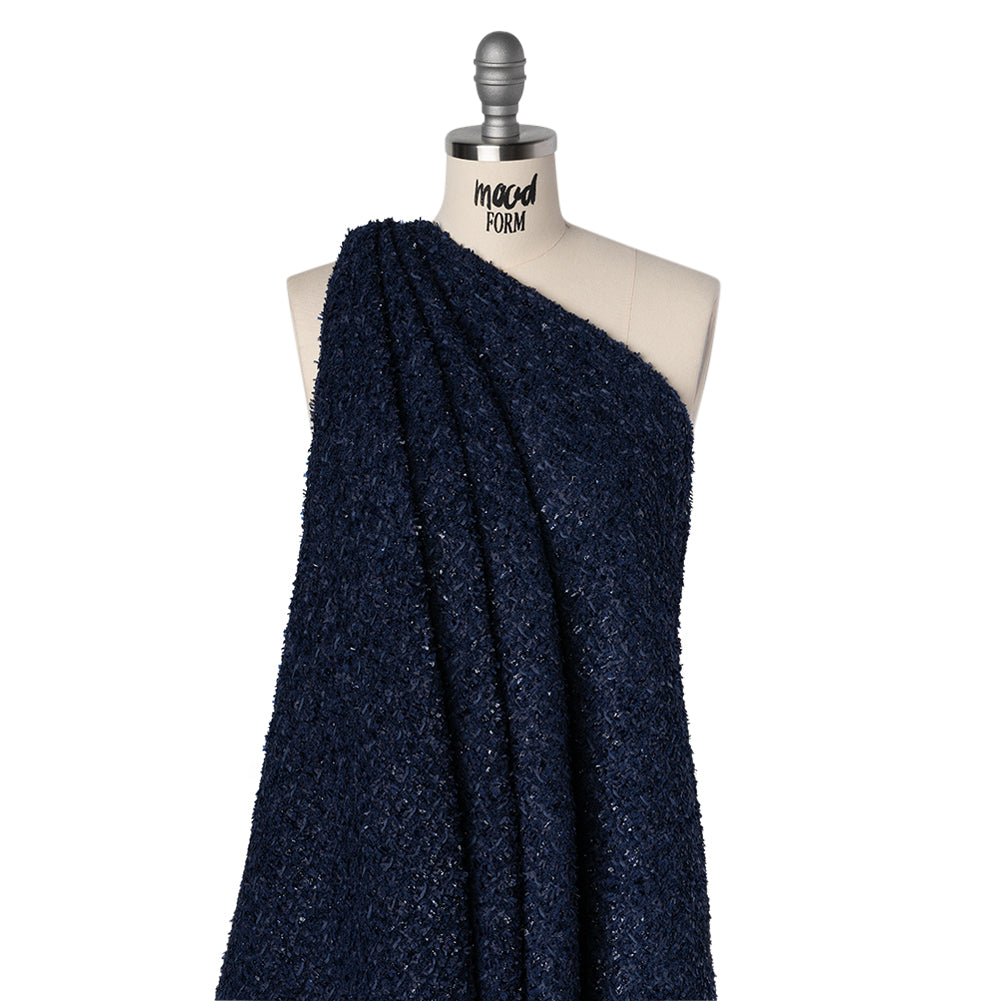 Wool Blend Tweed Boucle by Balenciaga - Navy with Metallic Yarns - Designer Deadstock Drape Wool Blend Tweed Boucle by Balenciaga - Navy with Metallic Yarns - Designer Deadstock Drape