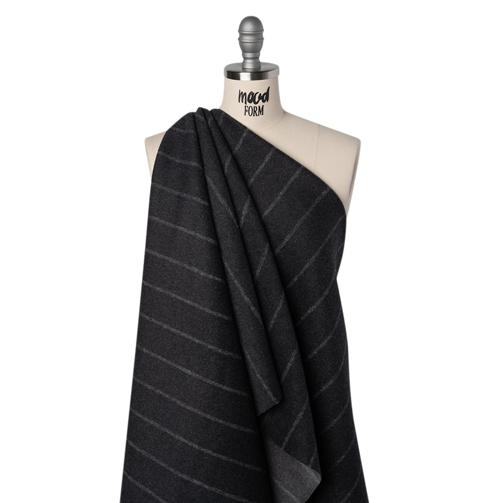 Brushed Wool Double Cloth Coating - Gray and Black Chalk Stripes - Deadstock Brushed Wool Double Cloth Coating - Gray and Black Chalk Stripes - Deadstock