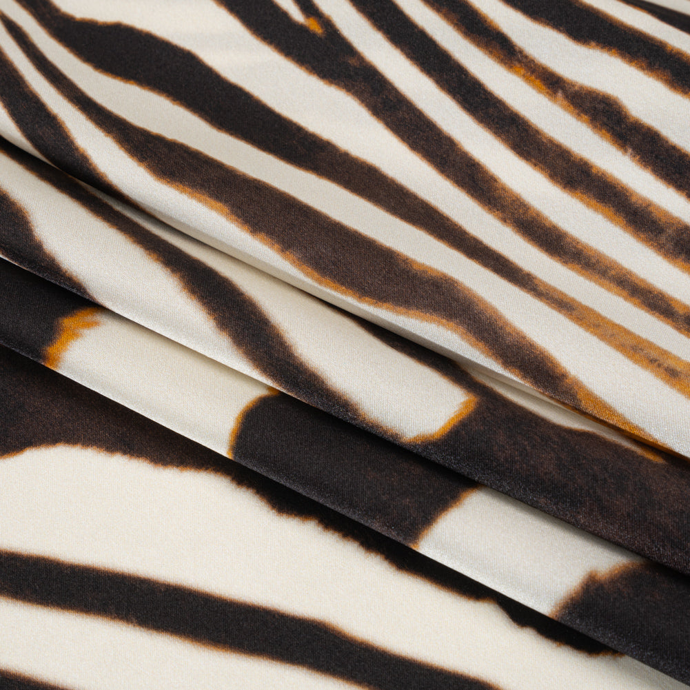 Silk Charmeuse Print 16MM, Made in Italy - Brown and Cream Animal Stripes Silk Charmeuse Print 16MM, Made in Italy - Brown and Cream Animal Stripes