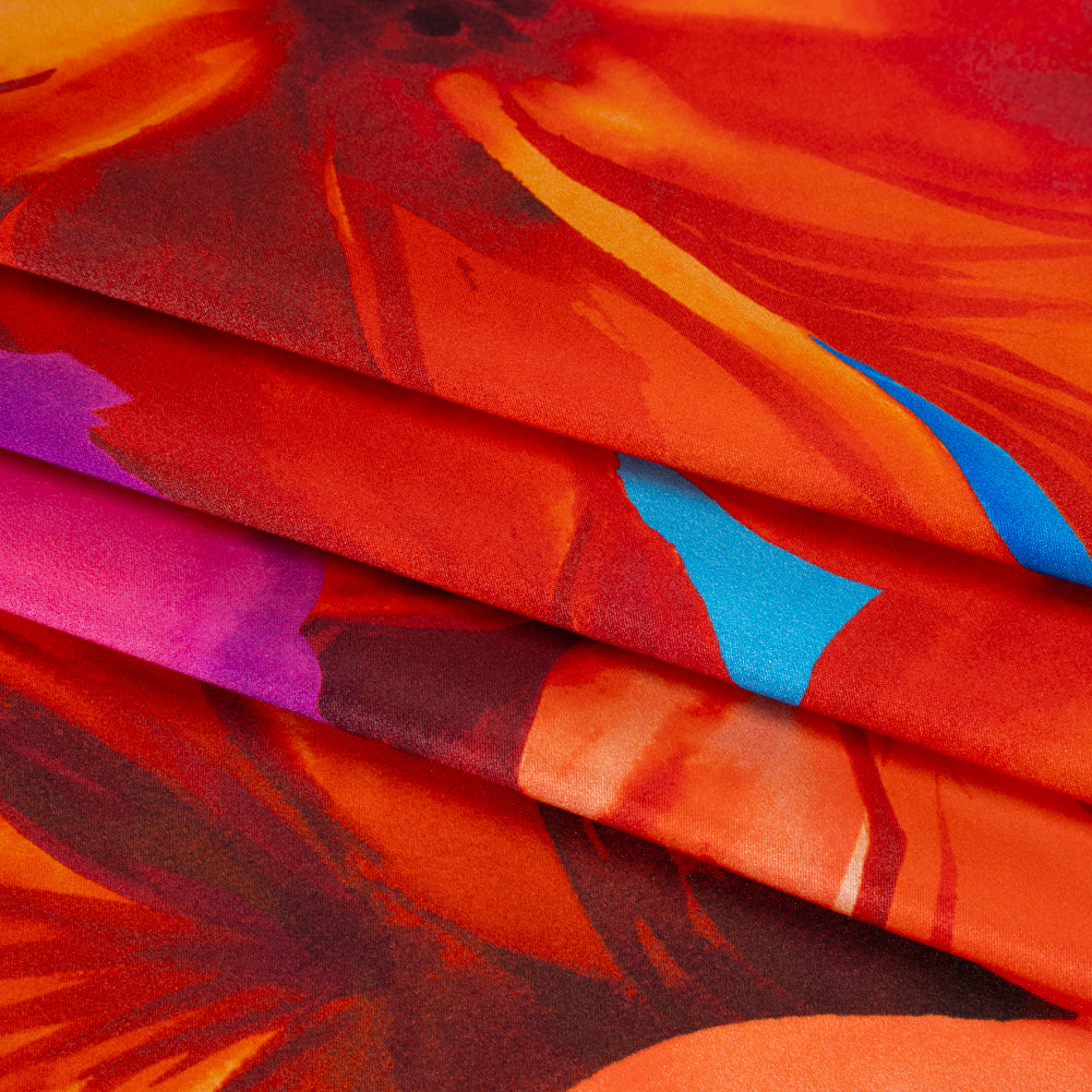 Silk Charmeuse Print 16MM, Made in Italy - Bright Pink, Coral Orange and Blue Painterly Flowers Silk Charmeuse Print 16MM, Made in Italy - Bright Pink, Coral Orange and Blue Painterly Flowers