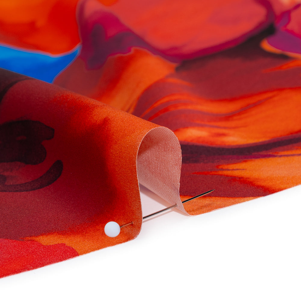 Silk Charmeuse Print 16MM, Made in Italy - Bright Pink, Coral Orange and Blue Painterly Flowers Silk Charmeuse Print 16MM, Made in Italy - Bright Pink, Coral Orange and Blue Painterly Flowers