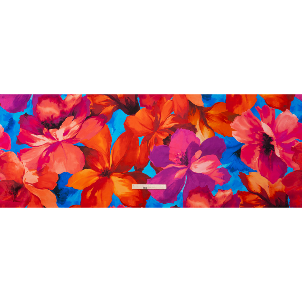 Silk Charmeuse Print 16MM, Made in Italy - Bright Pink, Coral Orange and Blue Painterly Flowers Silk Charmeuse Print 16MM, Made in Italy - Bright Pink, Coral Orange and Blue Painterly Flowers