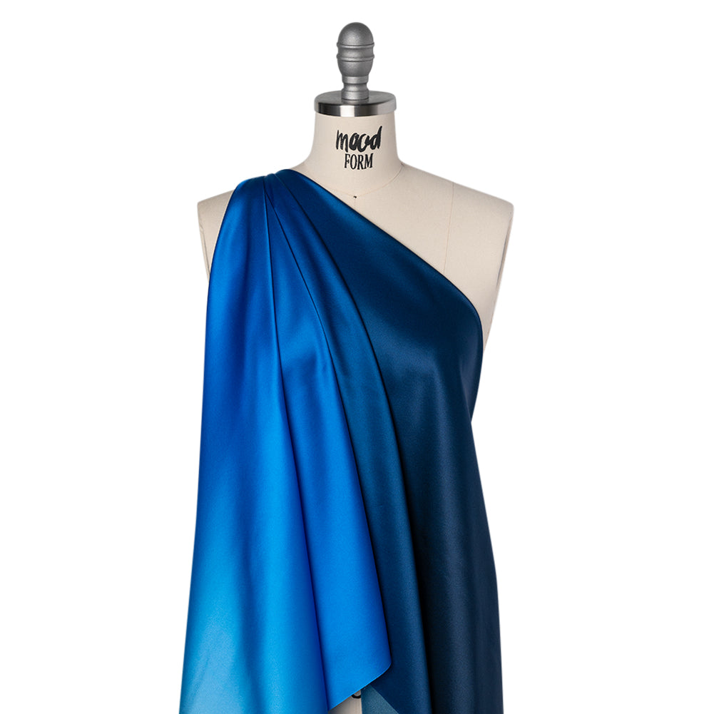 Silk Charmeuse Print 16MM, Made in Italy - Sky Blue, Bright Blue and Navy Ombre Folded Silk Charmeuse Print 16MM, Made in Italy - Sky Blue, Bright Blue and Navy Ombre Folded
