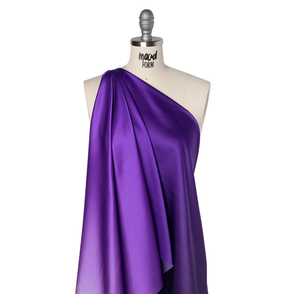 Silk Charmeuse Print 16MM, Made in Italy - Lavender, Grape and Dark Purple Ombre - Folded Silk Charmeuse Print 16MM, Made in Italy - Lavender, Grape and Dark Purple Ombre - Folded