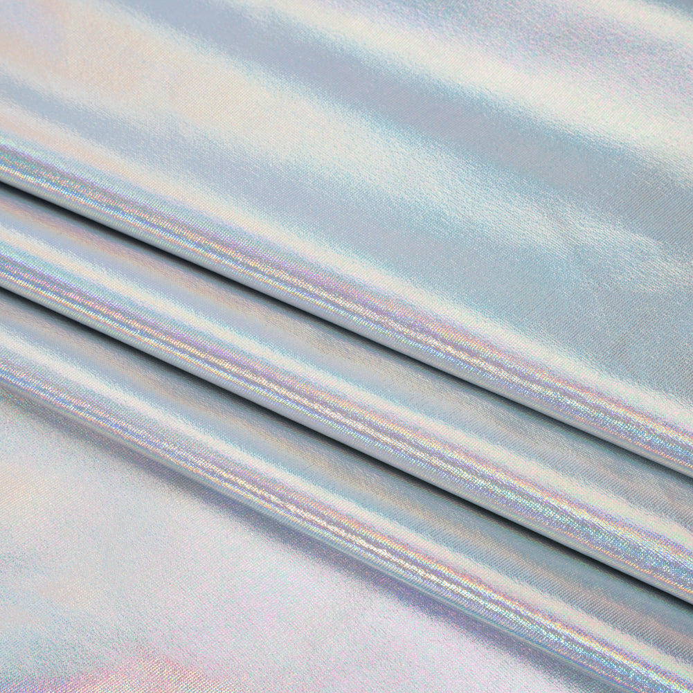 Metallic Foiled Polyester Jersey Knit - Holographic Silver - Amalthea Collection Folded Metallic Foiled Polyester Jersey Knit - Holographic Silver - Amalthea Collection Folded