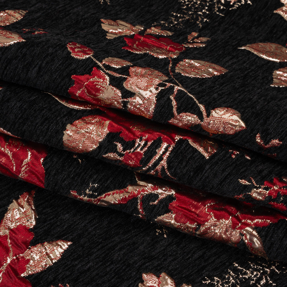 Yaya Han Metallic Chenille Brocade - Black, Red and Gold Floral - Cosplay Collection Yaya Han Metallic Chenille Brocade - Black, Red and Gold Floral - Cosplay Collection
